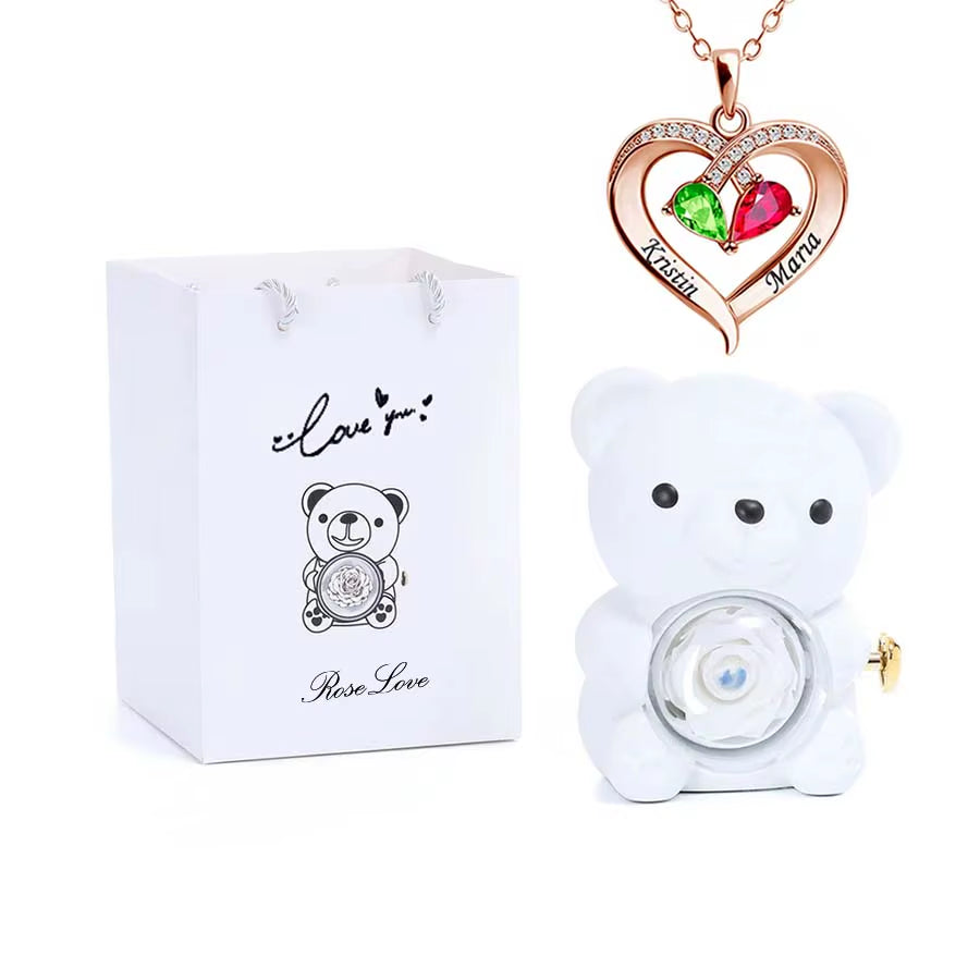 Eternal Rose Bear Gifts Box with Necklace best for Valentine's Day