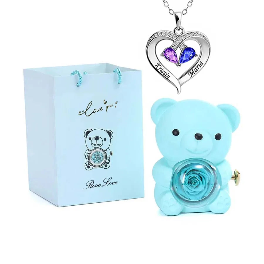 Eternal Rose Bear Gifts Box with Necklace best for Valentine's Day