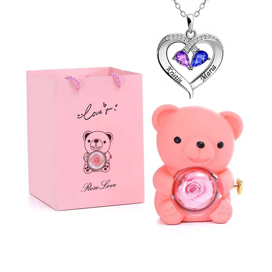 Eternal Rose Bear Gifts Box with Necklace best for Valentine's Day