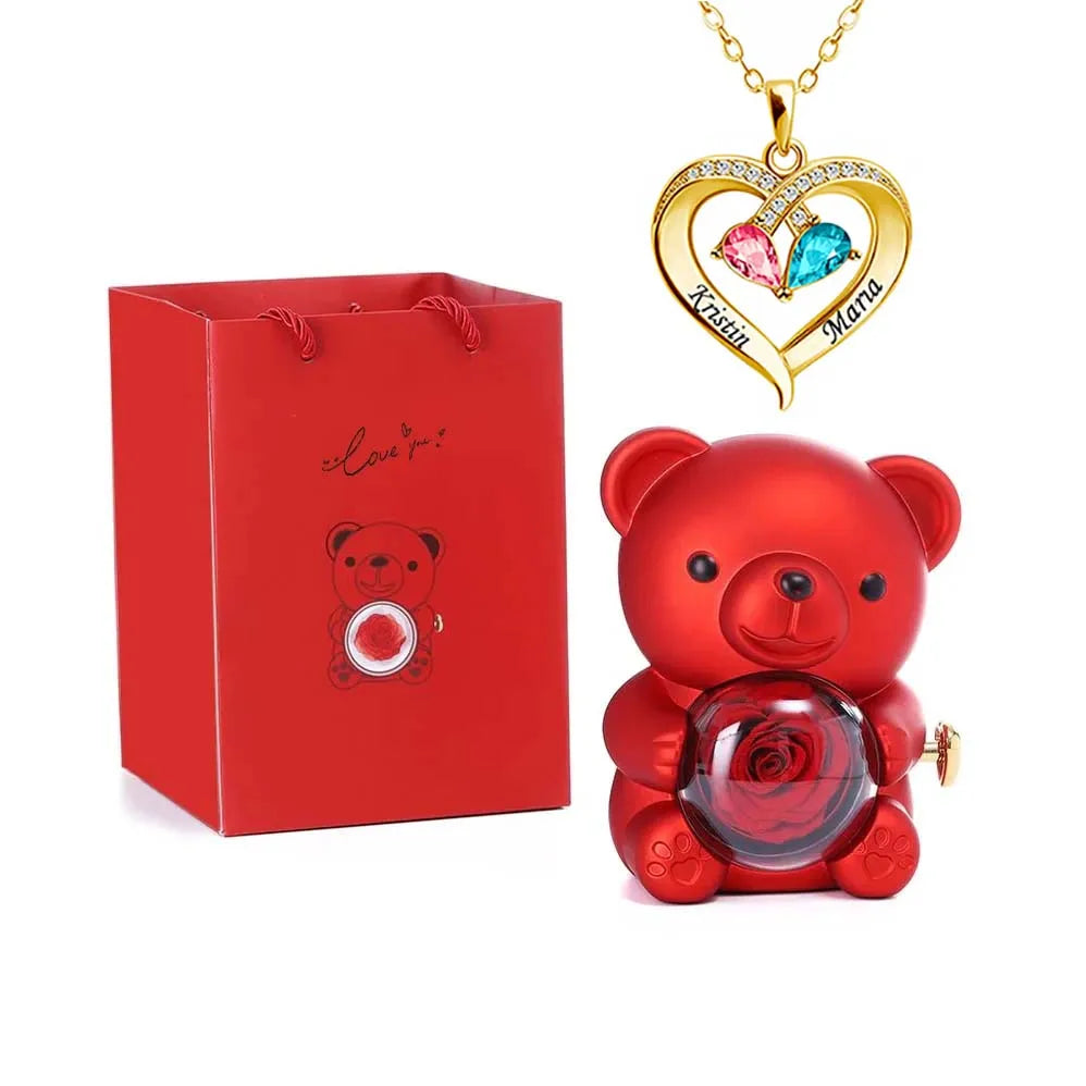 Eternal Rose Bear Gifts Box with Necklace best for Valentine's Day