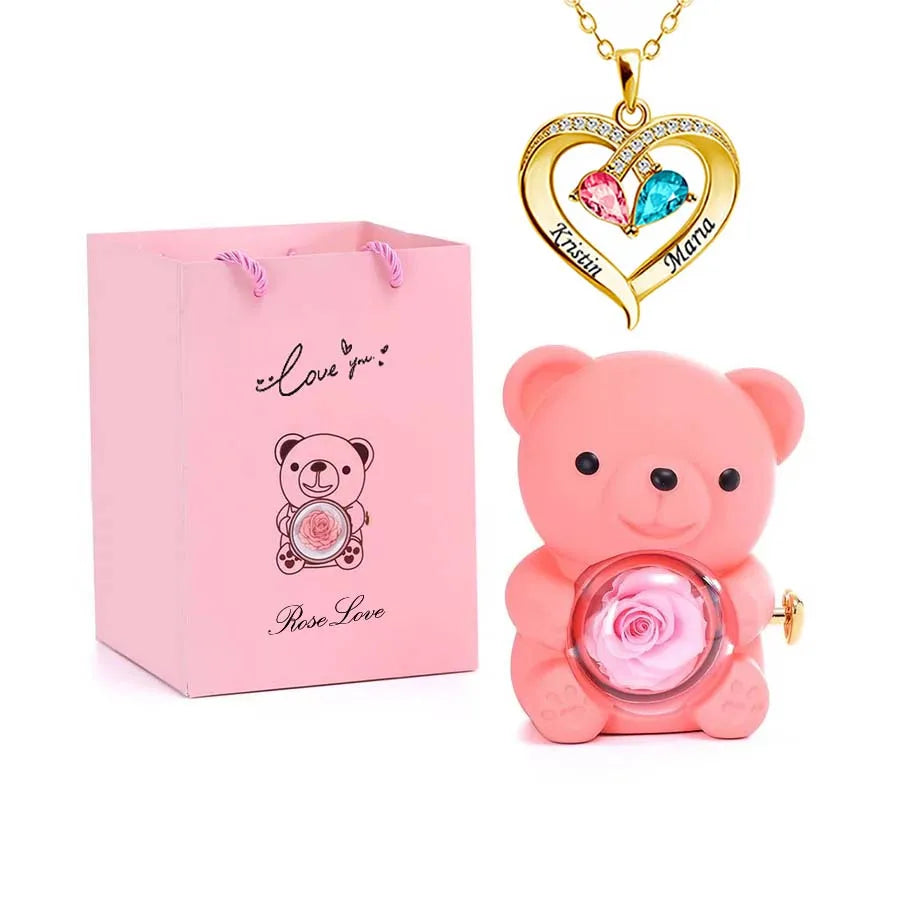 Eternal Rose Bear Gifts Box with Necklace best for Valentine's Day