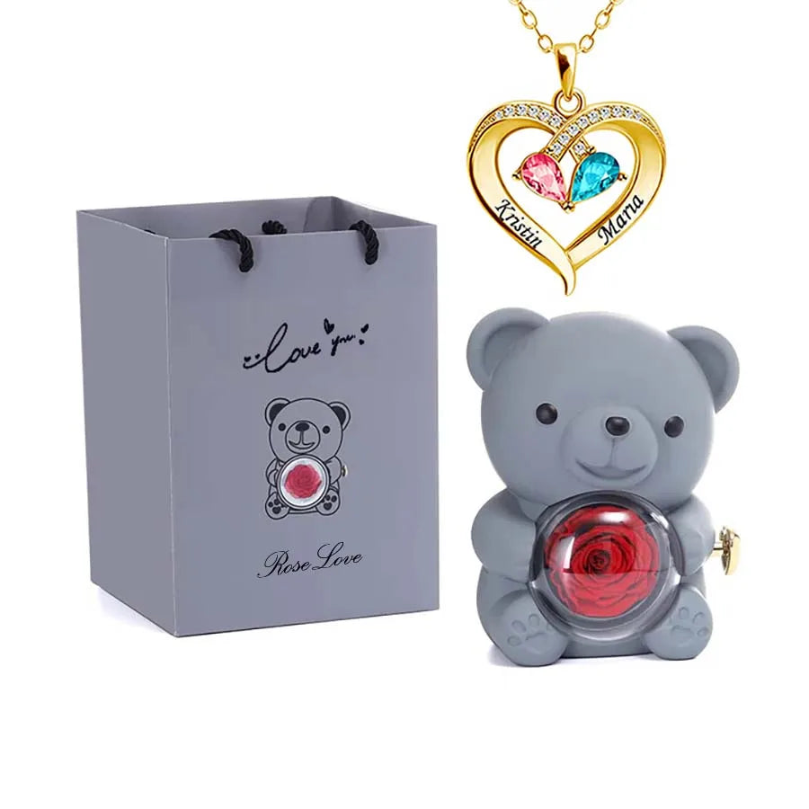 Eternal Rose Bear Gifts Box with Necklace best for Valentine's Day