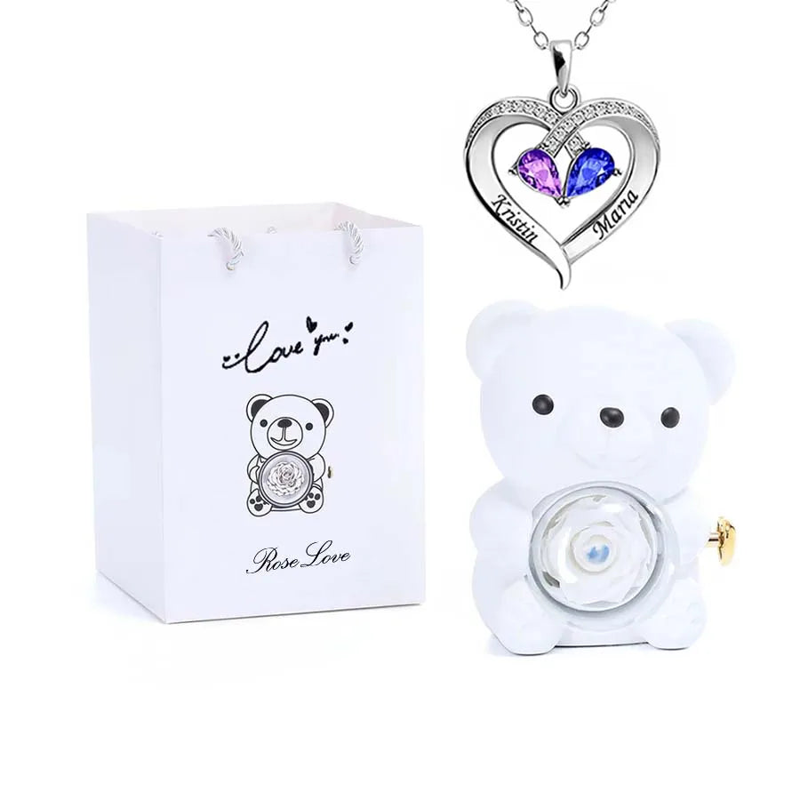 Eternal Rose Bear Gifts Box with Necklace best for Valentine's Day