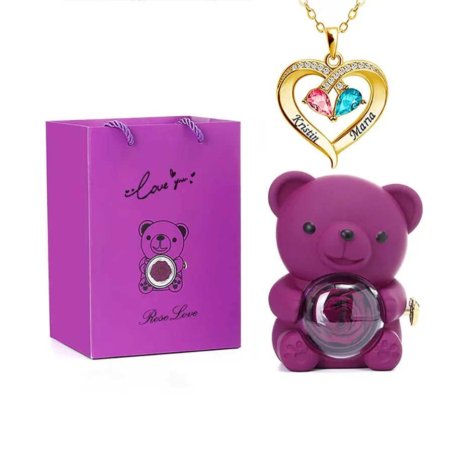 Eternal Rose Bear Gifts Box with Necklace best for Valentine's Day