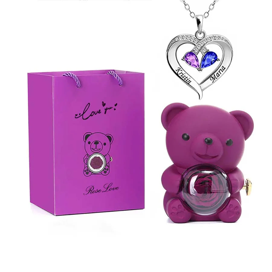 Eternal Rose Bear Gifts Box with Necklace best for Valentine's Day