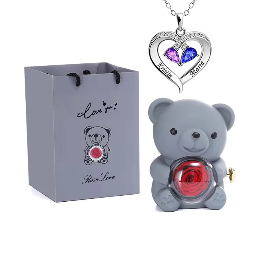 Eternal Rose Bear Gifts Box with Necklace best for Valentine's Day